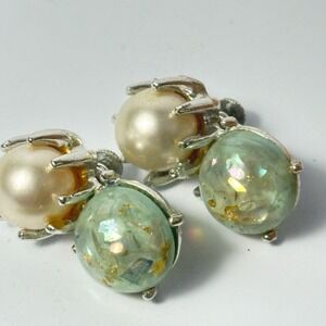 Earring Silver Tone Clip On Vintage Coro Colorful Lucite Faux Pear Glue Repair